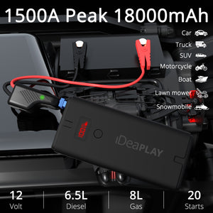 iDeaPlay J10 Car Jump Starter - 18000mAh 66.6Wh Car Battery Charger Portable Car Jump Starter