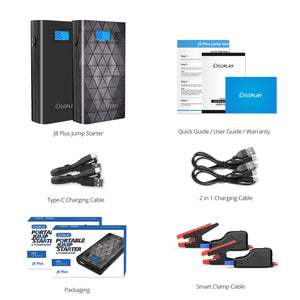 IDEAPLAY J8 Plus Jump Starter - 8000mAh 29.6Wh Portable Car Charger 2 Packs